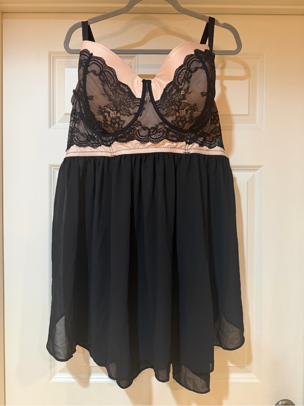 Sheer Black & Blush Lace Babydoll Nightdress